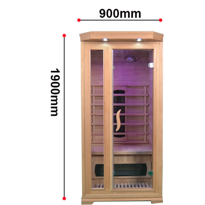 1350W लकड़ी का रंग एक व्यक्ति आकार का होम सौना कक्ष 900*900*1900mm